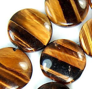 Natural 12mm Natural Yellow Tiger Eye Flat Coin-shaped Beads 15'