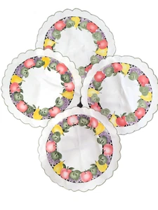 Set of 4 Round Doilies Cut Out Fruit Design Green Trim 13"  - Picture 1 of 10
