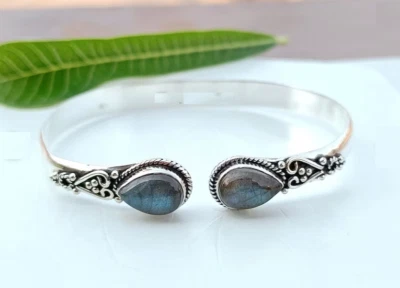 Brazalete de regalo de plata de ley 925 hecho a mano con piedras preciosas de labradorita Si59 Foto 1 de 4