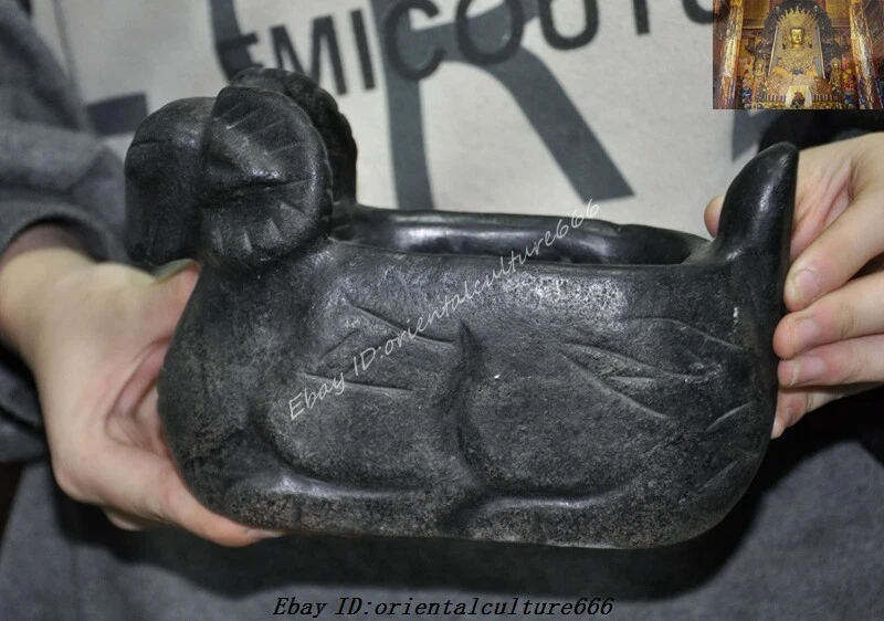 7.6" China Hongshan Cultura Meteorito Hierro Tallado Sacrificio Feng Shui Oveja Taza Foto 1 de 4