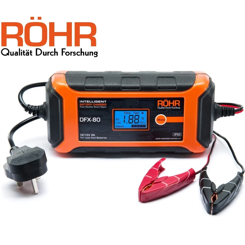 Röhr Autobatterie Ladegerät 12V 8A Schnell Automatik Smart Pulse Repair AGM GEL NASS - Bild 1 von 4