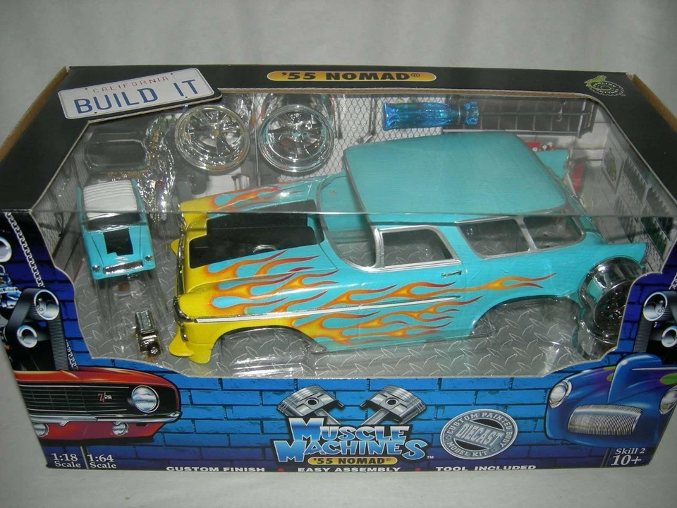 55 Nomad Blue  with Flames Build It Kit  new in box 1:18 sc. Mus. Mach.. - Image 1 of 1