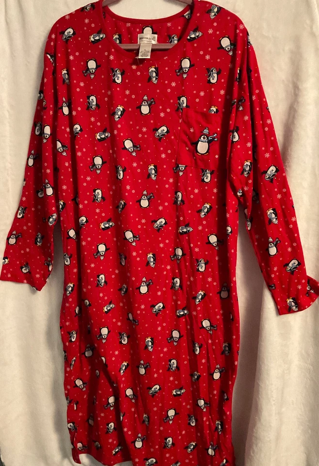 Moda Insecto Rojo Multi Pingüinos Copo de Nieve Algodón Manga Larga Prendas para Dormir Largas Foto 1 de 4