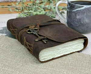 Genuine Leather Journal Notebook Handmade Deckle Edge Cotton Paper Diary - Picture 1 of 10