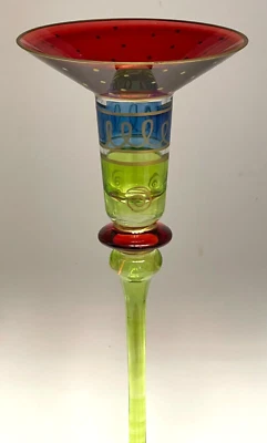 Pier 1 Bohemian Glass Candlestick Taper Candleholder Bordeaux Colorful 9 7/8" - Image 1 of 3