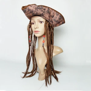 Tricorn Hat With Dreadlocks Caribbean Pirate Captain Cosplay Wig Props - Picture 1 of 5