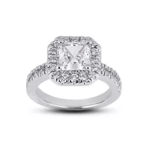 Juego de anillos de boda con halo de diamantes extraídos en tierra princesa 4,12 quilates F/VS1 - Imagen 1 de 6
