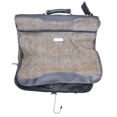 Vintage Jordache Luggage Hanging Folding Tweed Garment Bag Travel Navy Brown - Image 1 of 4