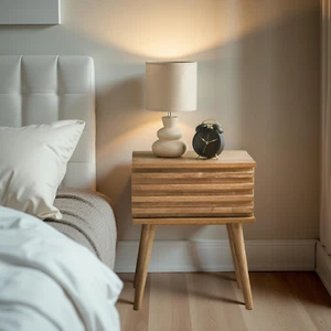Wooden Nightstand Bedside Table 1 Drawer Natural Side Table Mango Wood Finish - Picture 1 of 4