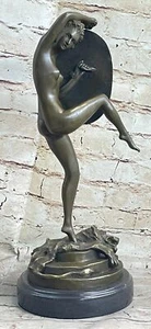 Nude Lady Justice w/ Sword & Shield Standing on Lion Pelt Bronze Art Sculpture - Picture 1 of 10
