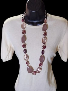 Ann Taylor Loft 36" Ribbon Large Bead Necklace Shades of Lilac and Rose - Picture 1 of 8