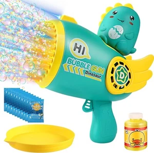 Bubble Machine Maker Dinosaur Toy Kit 69 Holes Colored Lights Rechargeable New - Picture 1 of 6