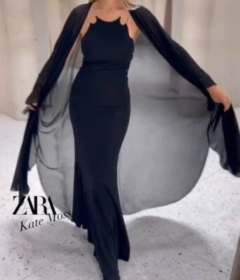 KATE MOSS ZARA CHIFFON ASYMMETRIC TASSEL FRINGE MAXI KIMONO JACKET CAPE PONCHO M - Image 1 of 4