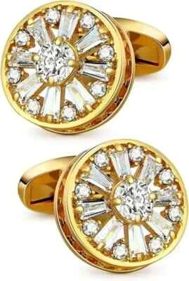 3Ct Round Cut Lab Created Diamond Men's Wedding Cufflinks 14K Yellow Gold Finish - Image 1 of 4