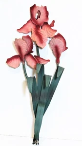Vintage Wall Sculpture Metal Iris Pink Flower - Picture 1 of 6