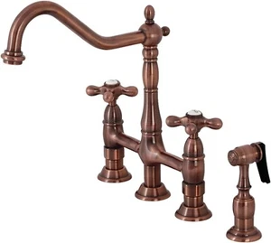 Kingston Brass KS127AXBSAC Heritage Bridge Kitchen Faucet, Antique Copper - Picture 1 of 9