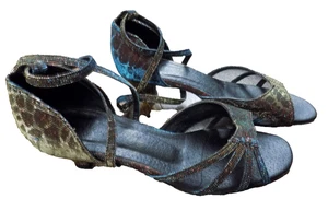 Zapatos de Baile Salsa Ritmo Latino Muy Fino Sandalias Malla Iridiscente Negro 6 7 Ancho - Imagen 1 de 9