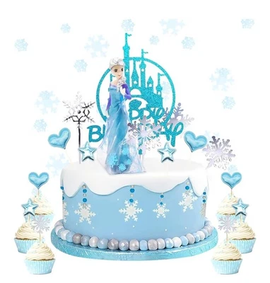 Elsa Tortendeko 26 Stück Eiskönigin Figuren T-ortendeko Schneeflocken Deko - Bild 1 von 3