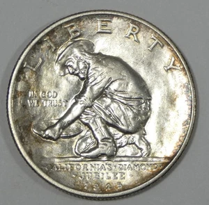 1925-S CA Diamond Jubilee Silver Commemorative Half Dollar ALMOST UNCIRCULATED - Picture 1 of 4