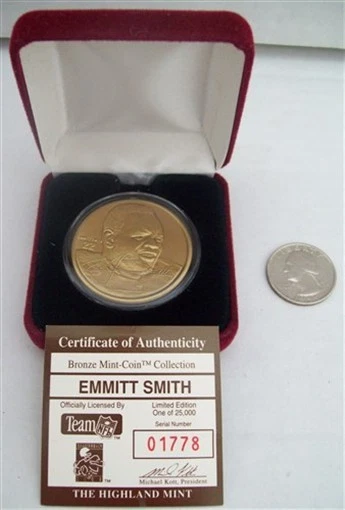 HIGHLAND MINT BRONZE MEDALLION EMMITT SMITH LIMITED EDITION COA 01778/25000 COIN Foto 1 de 1