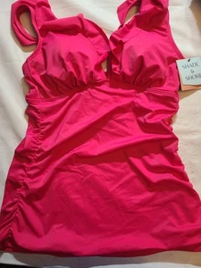 Women's Ruffle Flounce Tankini Top Shade & Shore Adjustable Straps Pink Size L - Picture 1 of 6