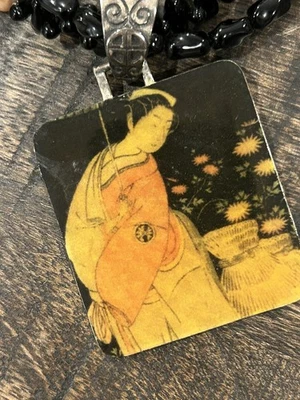 Chicos Geisha Declaración Collar Colgante Asiático Negro Vidrio Moneda Perla Cuentas Foto 1 de 4