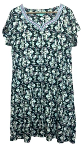 Kate Landry Embroidered Cottagecore Shift Dress Size L Birds Beach Resort Casual - Picture 1 of 11