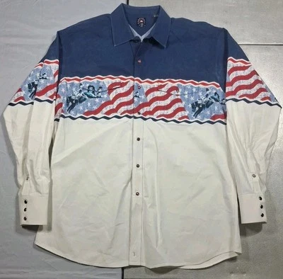 Antigo Pincel Popper Masculino XL Panhandle Fino Estrelas e Listras Bandeira Pérola Snap Rodeio  - Imagem 1 de 4