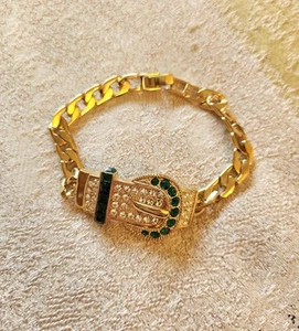 Jacqueline B Kennedy JBK Gold Tone Rhinestone Art Deco Belt Buckle Bracelet - Picture 1 of 7