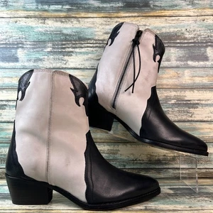 Free People Stiefel Damen 9 schwarz elfenbein Leder Western Flammen Cowgirl spitz zulaufend - Bild 1 von 18