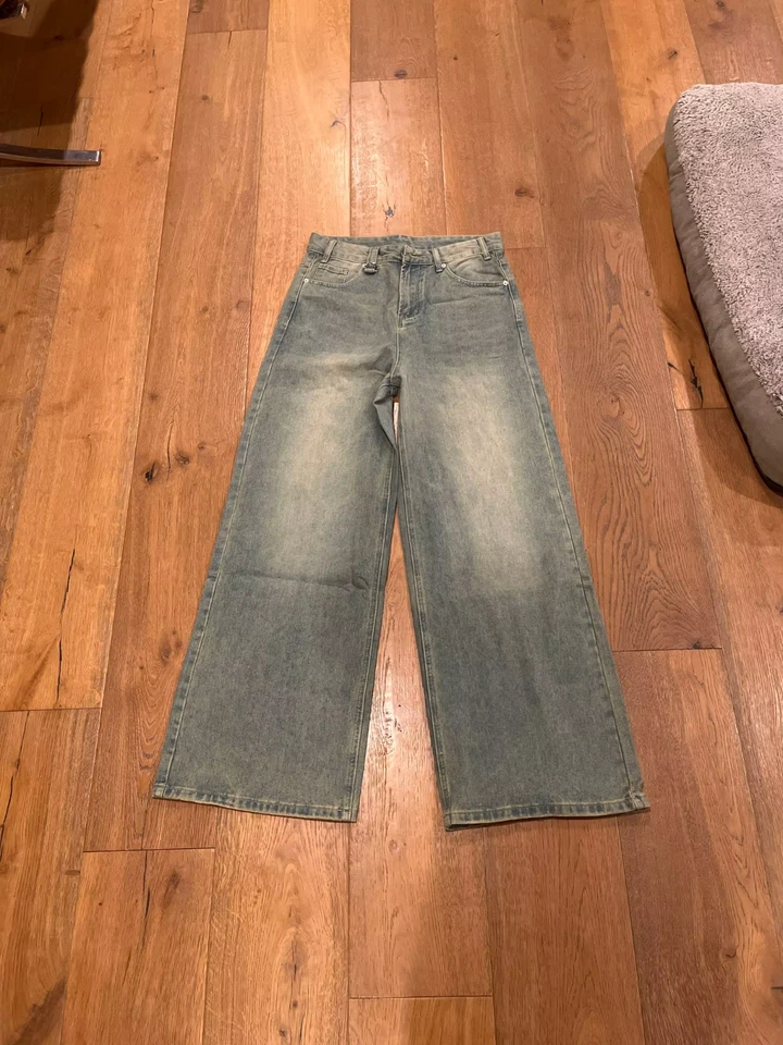 Calça jeans vintage lavada masculina solta perna larga streetwear Y2K jeans casual - Imagem 1 de 3