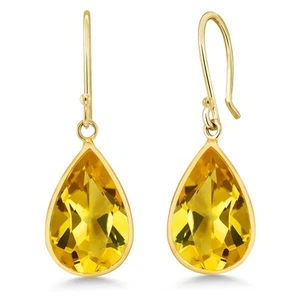 14K Yellow Gold Citrine Dangle Earrings For Women (10.00 Cttw, Gemstone - Picture 1 of 5