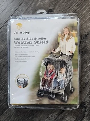 J Is For Jeep ON THE GO SIDE BY SIDE STROLLER WEATHER SHIELD Clear Rain Snow  - Image 1 of 3