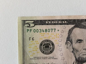 Billete de $5,00 - Billete estrella - Número bajo buen estado. PF00348077* | ENVÍO GRATUITO - Imagen 1 de 3