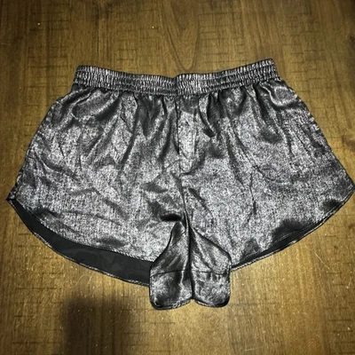 Pantalones Cortos Victoria's Secret Lounge Grandes Negros Metálicos Plateados Cintura Elástica Usados en Excelente Condición Foto 1 de 4