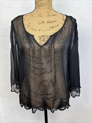 Jessica Simpson Gasa Transparente Floral Bordado Negro Hada Grunge Capricho Med Foto 1 de 4