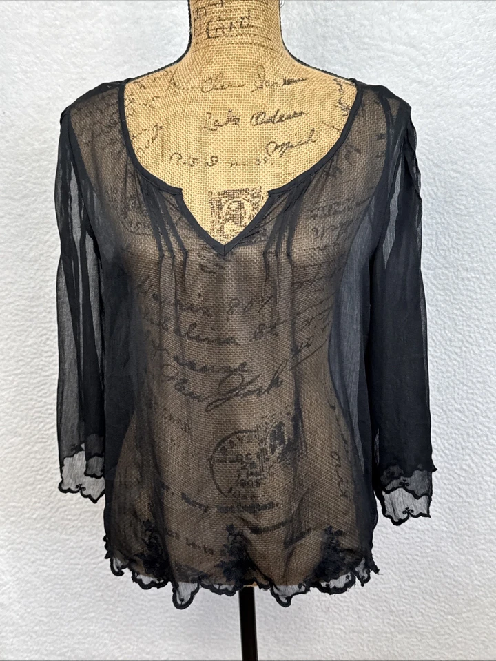 Jessica Simpson Sheer Gauze Floral Embroidered Black Fairy Grunge Whimsigoth Med - Image 1 of 4