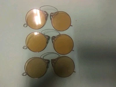 Gafas de sol antiguas ámbar amarillo nariz pellizco marco de alambre 3 artículos Foto 1 de 4