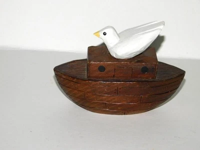 John Nelson Alaska Wood Carving White Peace Dove on Noah's Ark Boat Signed Art - Image 1 of 4