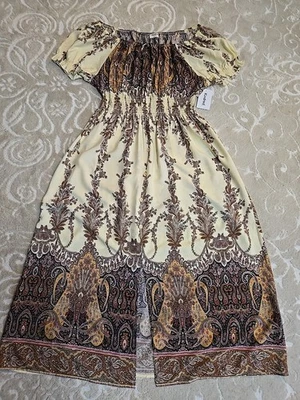 NWT Anthropologie Kindred Sz 2X  Brown Floral Smacked Tiered Maxi Dress Split  - Image 1 of 4