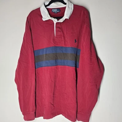 Vintage Polo Ralph Lauren Red & Blue Striped Long Sleeve Rugby Shirt 3XL Tall - Image 1 of 4