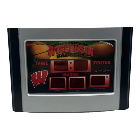 Wisconsin Badgers Alarm Clock Scoreboard with Date & Temperature 9.25" x 6.5" Cover