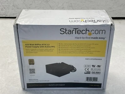 STARTECH 450W 80PLUS ATX POWER SUPPLY W/ ACTIVE PFC ATX2PW450GO NEW IN BOX - Image 1 of 4