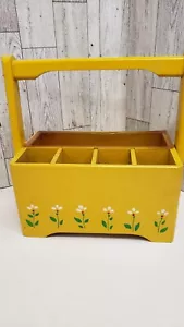 Wooden Box Planter Organizer Teleflora Yellow White Vintage 1984 Daisies Flowers - Picture 1 of 7