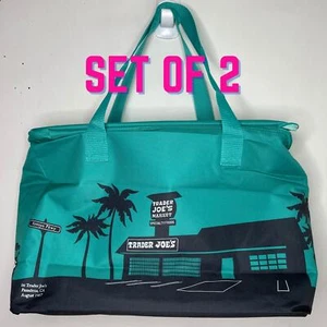 Set 2x Trader Joe’s große wiederverwendbare isolierte Kühltasche Einkaufstasche türkis schwarz - Bild 1 von 11