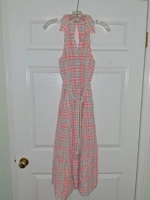 Vestido midi Ella Moss mistura de algodão, tamanho pequeno, xadrez rosa, bolsos, botão para baixo - Imagem 1 de 4