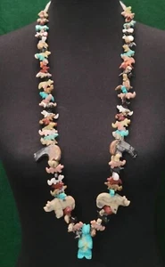 VINTAGE TURQUOISE MULTI-STONE FETISH NECKLACE - Picture 1 of 21