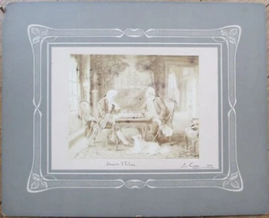 Schachspiel 1909 Foto der Malerei auf Karton, signiert vom Künstler auf Matte - Bild 1 von 1