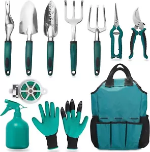 Garden Tool Set, 11 Piece Aluminum Alloy Hand Tool Starter Kit with Garden Bag, - Picture 1 of 7