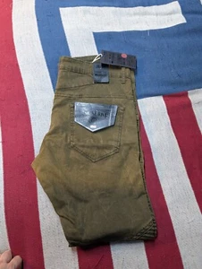 NWT SMOKE RISE MEN'S MOTO ZIPPERS JEAN Straight Army Green Sz 38x34 Slim Fit - Picture 1 of 8